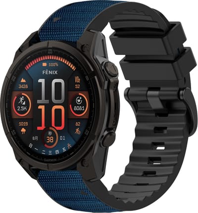 Stravo Siliconen-Nylon Hybride Horlogeband – Geschikt voor Garmin Fenix 5x (Plus) Fenix 6x (Pro) Fenix 7x (Pro-Sapphire-Solar) Garmin Fenix 8 - 51mm Enduro 1-2-3 - Quickfit 26 / 26mm band voor Garmin smartwatches - Bandje - Donkerblauw