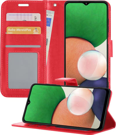 Hoesje - Met Pasjeshouder - Geschikt voor Samsung Galaxy M22 - Luxe Bookcase Portemonee - Flip Case - Kunstleer Book Case - Flipcase - Book Cover - Walletcase - Portemonneehoes - Telefoonhoesjes - Rood