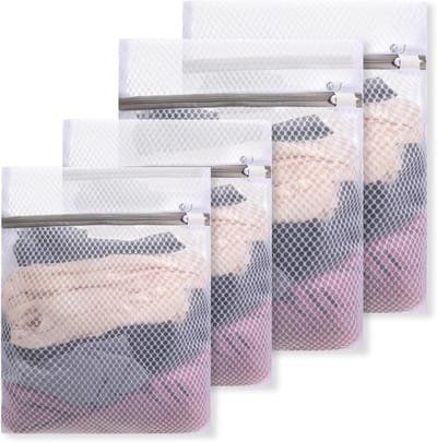 4-delige waszakken set, mesh waszakken met rits voor delicate kleding, sokken en lingerie wassen