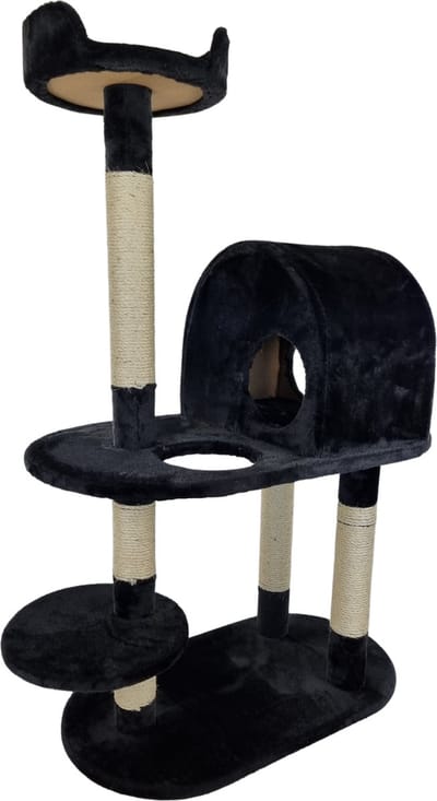 Topmast Krabpaal Fiona - Zwart - 75 x 41 x 124 cm - Met Kattenhuis - Voor Katten - 124 cm Hoog!