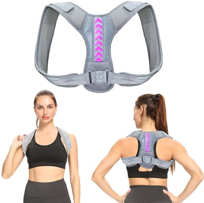 SnelShoppen - Ademend Rugcorrector, Postuurcorrectie voor Mannen en Vrouwen, Verstelbare Schouderband, Steun voor de Rug, Mode in Grijs, Perfect voor