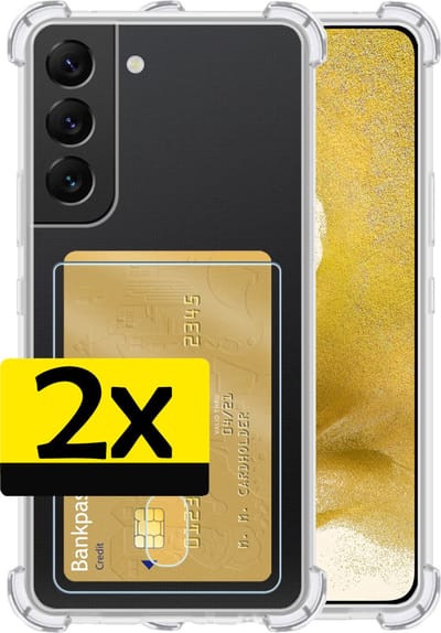 Hoesje - 2 Stuks - Geschikt voor Samsung Galaxy S22 - Met Pashouder en Kaarthouder - Telefoon Hoes Shockproof - Siliconen Case - Back Cover - Shock Proof - Pasjes Houder - Telefoonhoesjes - Transparant