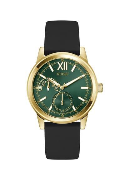 Guess Emerson Quartz Analoog Horloge Zwart Kast Gemaakt Van 100% Roestvrij Staal En Een Armband Van 100% Siliconen 42 GW1056G1, GW1056G2