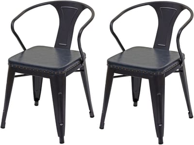 Set van 2 eetkamerstoel MCW-H10d, stoel keukenstoel Chesterfield metaal imitatieleer industriële gastronomie ~ zwart-grijs