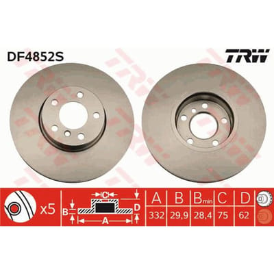 Remschijf TRW DF4852S voorkant, geventileerd, sterk gecarboniseerd, 1 Stuk
