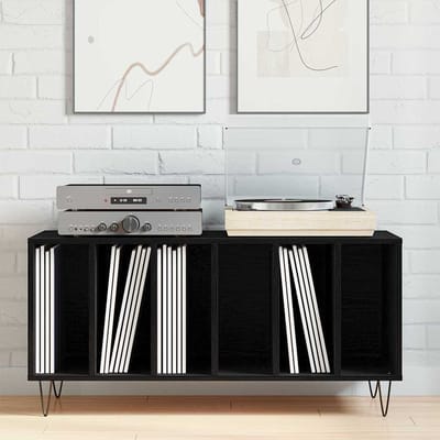 vidaXL - Platenkast - Zwart - Eiken - 100 - x - 38 - x - 48 - cm - Bewerkt - hout