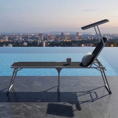 Zonneligstoel 65x200x48 cm inklapbaar met Zonnedak en Verstelbare Rugleuning – Extra Groot Ligbed van Aluminium tot 150 kg voor Tuin, Balkon en Strand – Grijs – Bella