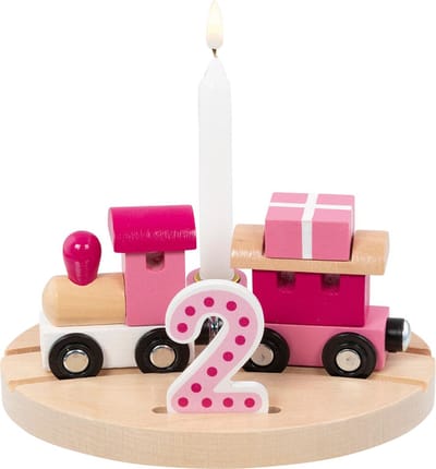 Happy Birthday Trein: LILLE 16x12x7cm, met verwisselbare cijfers 1-6, hout