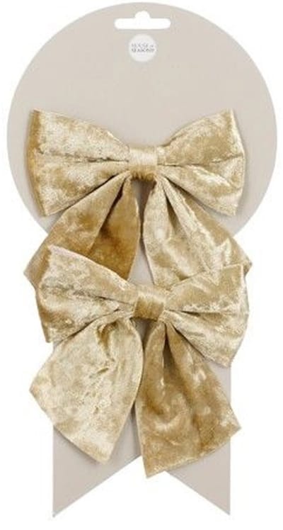 House of Seasons Kerst ornamenten strikken - 2x st - champagne - 12 x 13 cm - kerstboomstrikjes