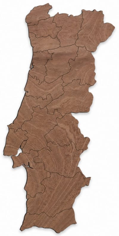 Houten wanddecoratie - Wooden wall decoration | Landkaart Portugal 22 x 45cm Country map Portugal | Donker hout - Dark wood | Muurdecoratie - Wall art - Wandfiguur República Portuguesa - Echt Hout - Real Wood