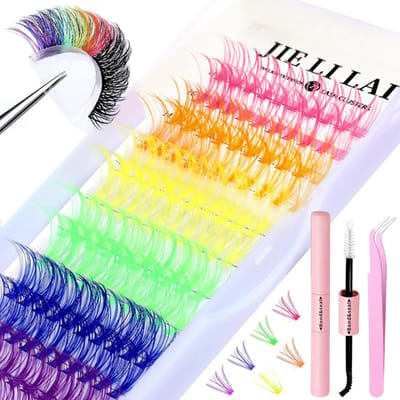Gekleurde wimperclustersset Individuele valse wimpersset Gesegmenteerde nepwimpers met wimperbinding 120 Clusters veelkleurig