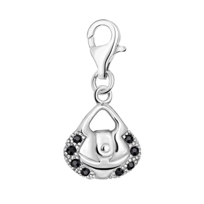 Quiges – 925 - Zilver – Charm - Bedel - Hanger - 3D Ronde Handtas - met – sterling - zilver - karabijnslot - geschikt - voor - Bedelarmband HC328