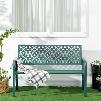 MODFU - Tuinbank Voor 2 Personen - Ergonomisch Met Rugleuning En Armleuningen - Stalen Frame Met Poedercoating - Donkergroen - 127 X 63 X 83 Cm