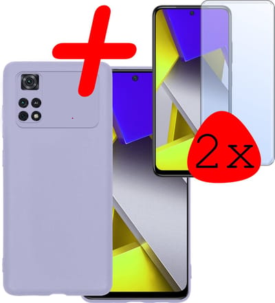 Hoesje Met 2x Screenprotector - Geschikt voor Xiaomi Poco X4 Pro 5G - Sterk & Shockproof - Back Cover - Siliconen Case - Telefoon Hoes - Lila