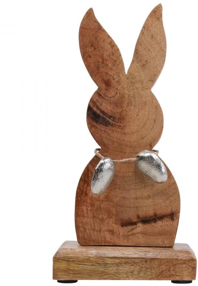 Paashaas hout met eieren metaal, tafeldecoratie Pasen H20.5cm