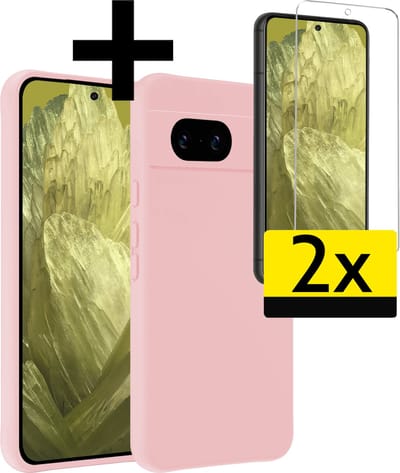 Hoesje - Met 2x Screenprotector - Geschikt voor Google Pixel 8a - Sterk & Shockproof - Back Cover - Siliconen Case - Telefoon Hoes - Telefoonhoesjes - Lichtroze