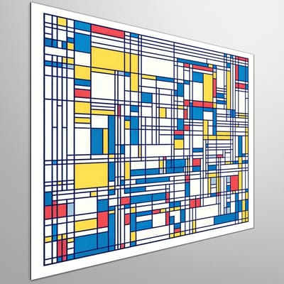 Line art mondriaan schilderij | Mondrian's Lines: A Modern Interpretation of Abstract Artwork Expression | Kunst - 30x30 centimeter op Dibond | Foto op Dibond