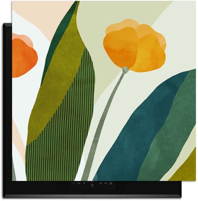 KitchenArt - Sunset Blooms - Inductie Beschermer - 62x52 cm - Kookplaat Beschermer - Luxe Afdekplaat Inductieplaat - Anti-slip & Oprolbaar - Beschermmat Inductiekookplaat