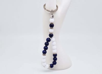 Handgemaakte Tasbih sleutelhanger van natuursteen "Witte Agaat-Azuur" en metaal - diameter kralen 8mm - Aantal stenen 20 - Een mooi cadeau-idee en een bijzonder aandenken