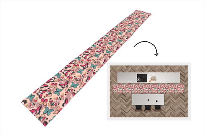 Keukenloper - Keukenmat - Vlinder - Roze - Blauw - Design - 400x50 cm - Keuken vloerkleed