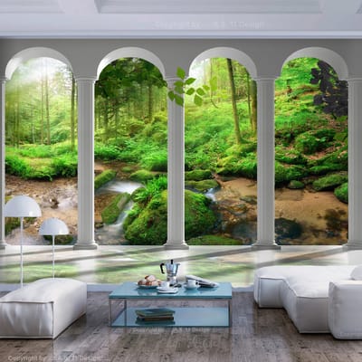 98cm X 70cm - Zelfklevend fotobehang -  Pilaren en bos , Premium Print