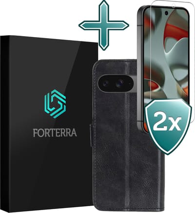 Hoesje Met 2x Screenprotector - Geschikt voor Google Pixel 10 - Luxe Pasjeshouder - Flip Case - Bookcase Portemonee - Kunstleer Book Case - Flipcase Hoes - Book Cover - Walletcase - Portemonneehoes - Zwart