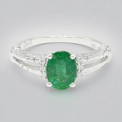 Cavill - Ovale Bahia Smaragd 1,05 ct ring - 925 Sterling Zilver geplatineerd - Cambodjaanse zirkonia's 1,127 ct - Elegant maat 17