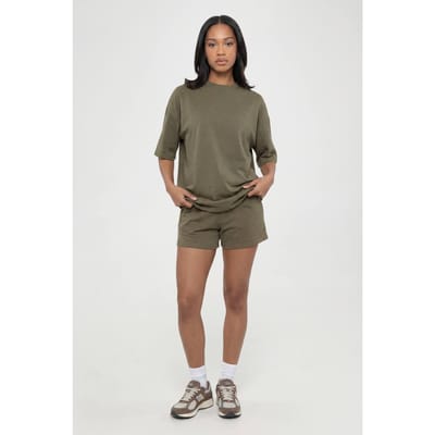 boohoo Dames Gewassen Oversized T-shirt En Short Set | Washed Khaki | Maat: XS