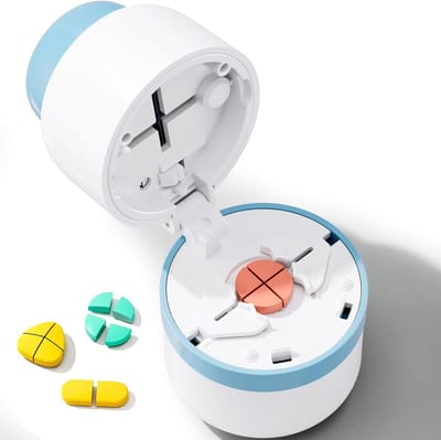 Pillensnijder - Verstelbare pillensleuf - Pillendoosje - Pillendispenser - Pillensplijter - Geschikt voor het snijden en bewaren van pillen - Blauw