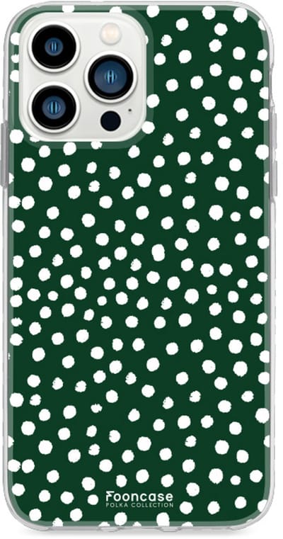 Fooncase Hoesje Geschikt voor iPhone 13 Pro - Shockproof Case - Back Cover / Soft Case - POLKA / Stipjes / Stippen / Donker Groen