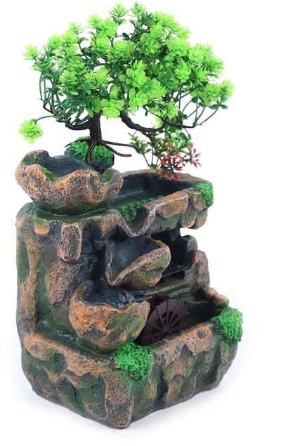 UFTA Waterval Fontein - Indoor Waterornement - Met Led Verlichting - Waterpomp - Woonkamer - Kantoor - Hars - 18 x 15 x 30cm