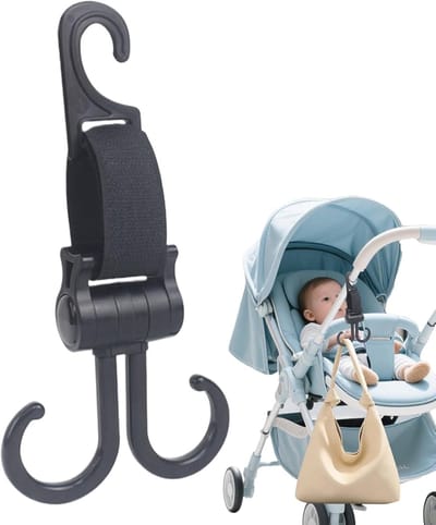 Kinderwagen Haken - Dubbele Tassenhouder - Praktisch Organiseren - Stabiel Draagontwerp - 16 x 9.8 cm - Meerkleurig