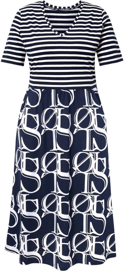 Laurasøn - Dames - Jerseyjurk V-hals 1/2 mouw OEKO-TEX - Marine - Maat 48+