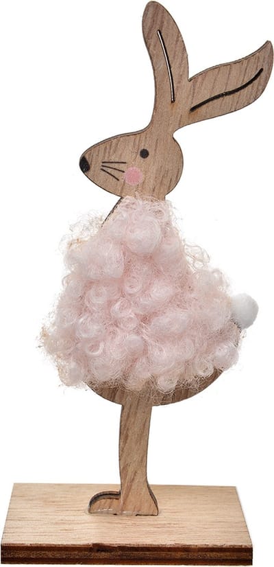 Clayre & Eef Decoratie Beeld Konijn 12 cm Bruin Roze Hout