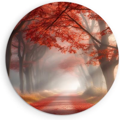 Saammp Muurcirkel Hout - Natuur - Boot tussen de bergen - landschappen - Ø 90 - Wandcirkel - Wanddecoratie Cirkel - Muurdecoratie Woonkamer - Slaapkamer decoratie - Rond Schilderij