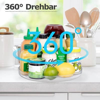 Famanu - Lazy Susan Draaiplateau, 360 graden draaibaar, kruidenrek, keukenhouder, zonder boren, voor keukenorganizer, opslag