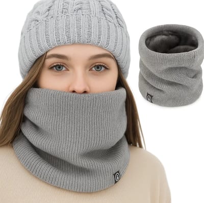 Winter Fleece Nekwarmer – Zachte & Elastische Gebreide Wintersjaal – Uniseks Nekgaiter met Fleece Voering – Grijs – Warm, Winddicht & Stijlvol – Perfect voor Buiten, Sport & Mode