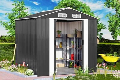 Metalen Berging XXL - Tuinhuisje Opbergruimte - Tuin Gereedschap Opslag - Inclusief Fundering - 257x205x1775cm - Antraciet