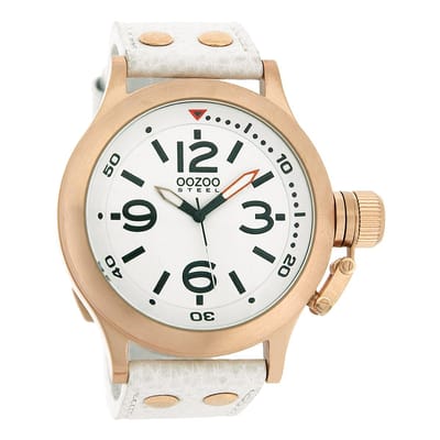 OOZOO Timepieces - Rosé goudkleurige horloge met witte leren band - OS208