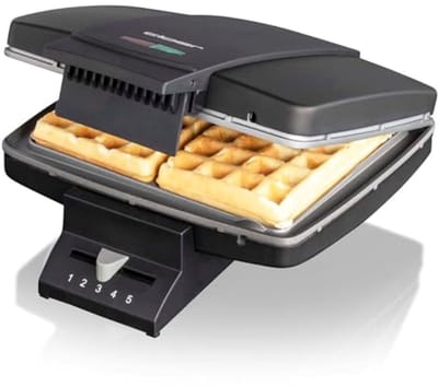 Wafelijzer voor traditionele Belgische wafels, 930 W, met baklamp, zwart metaal