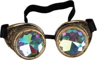 KIMU® Goggles Steampunk Bril - Brons Montuur - Caleidoscoop Glazen - Bronzen Spacebril Burning Man Rave Space Zijkleppen Kaleidocope Diamant Festival