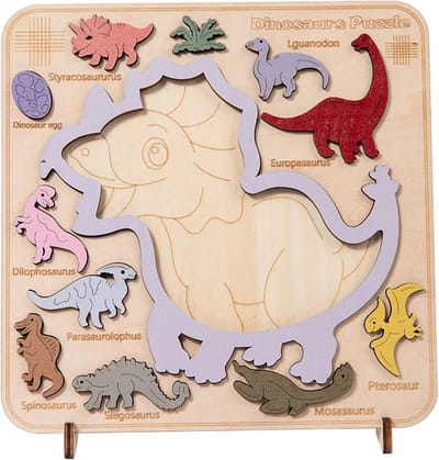 Houten Montessori Inlegpuzzel - Ontwikkel Cognitieve Vaardigheden - Stimuleert Creativiteit en Vormherkenning - Dinosaurus thema