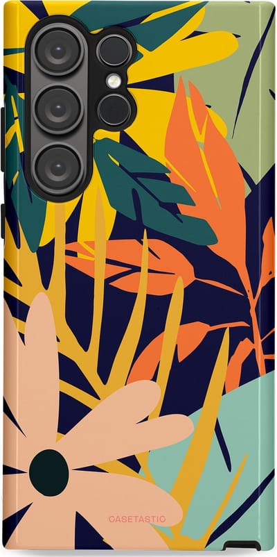 Casetastic Hoesje Geschikt voor Samsung S23 Ultra - Stijlvolle Beschermende Duo-layer Case - Ruwe bloemen