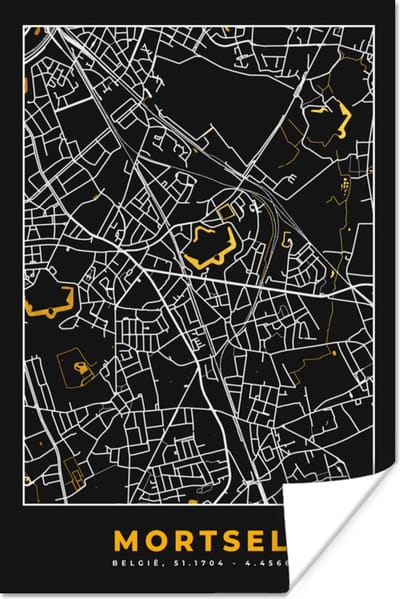 Poster Kaart - Goud - Stadskaart - Plattegrond - Mortsel - 120x180 cm XXL