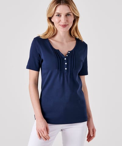 Damart - T-shirt van fijn geribd zuiver katoen - Dames - Blauw - XS