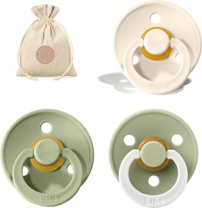 BIBS spenen T1 met speenzakje | Ivory, Sage, Sage Glow in the dark | 0 tot 6 maanden