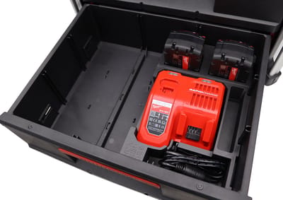 Milwaukee Packout 2 lades kist inzet – 3D geprint voor M18 lader en accu’s - Gereedschapskoffer insert | Professioneel ontworpen organizer | Packout accessoire
