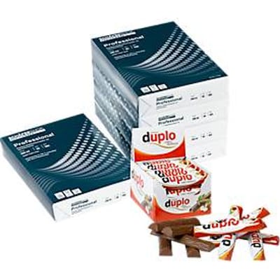 Kopieerpapier Schäfer Shop Genius Professional, DIN A4, 80 g/m², wit, 10000 vellen, + GRATIS Ferrero Duplo 40 repen