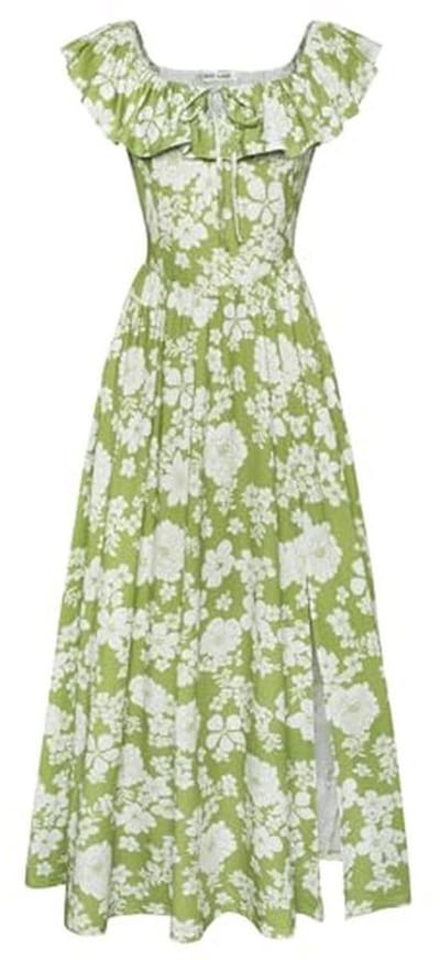 Bloemen Zomer V-hals Ruche Mouw Empire Taille A-lijn Casual Maxi Jurk met Zakken