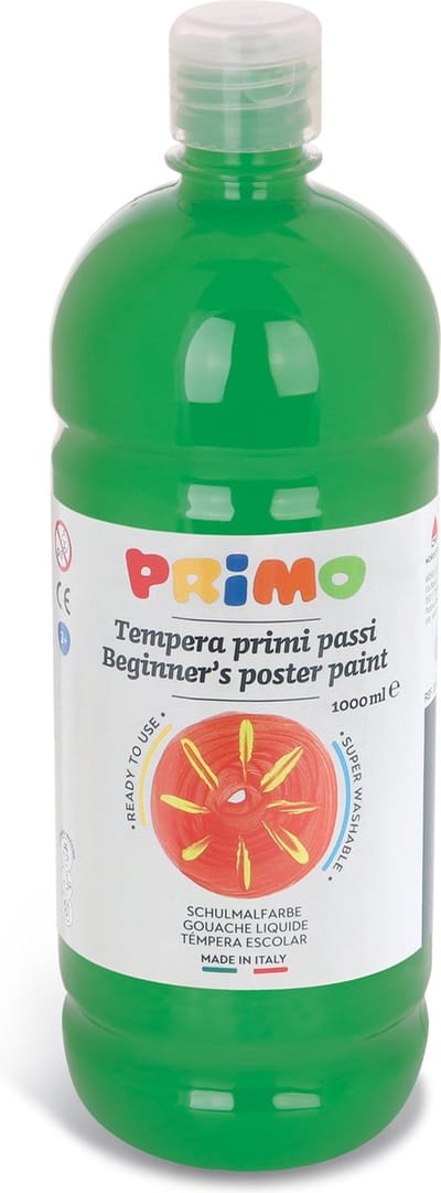 Primo Beginner's kant-en-klare plakkaatverf, 1000 ml fles met doorstroomdop heldergroen